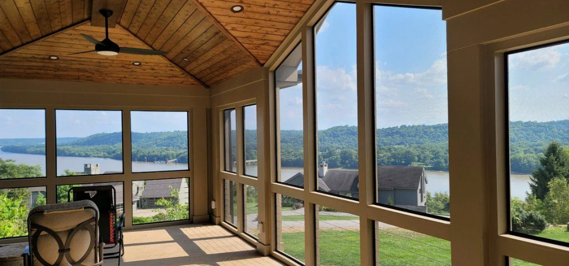 Window-lined room overlooking the Ohio landscape